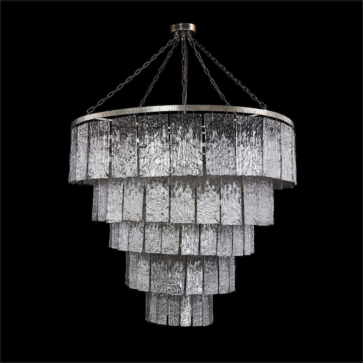 24-Light Silver Slumped Glass Chandelier