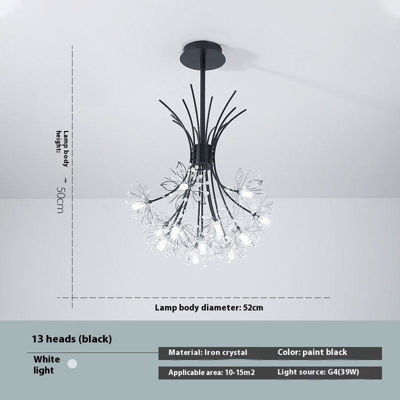 13-Light Dandelion Crystal LED Chandelier / 13 Heads Golden White Light