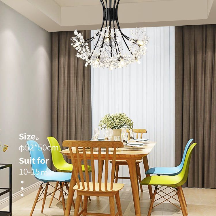 13-Light Dandelion Crystal LED Chandelier / 13 Heads Black Warm Light