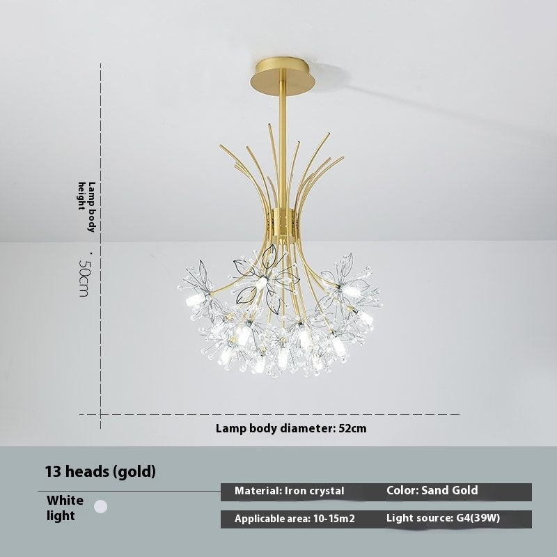 13-Light Dandelion Crystal LED Chandelier / 13 Heads Golden Warm Light