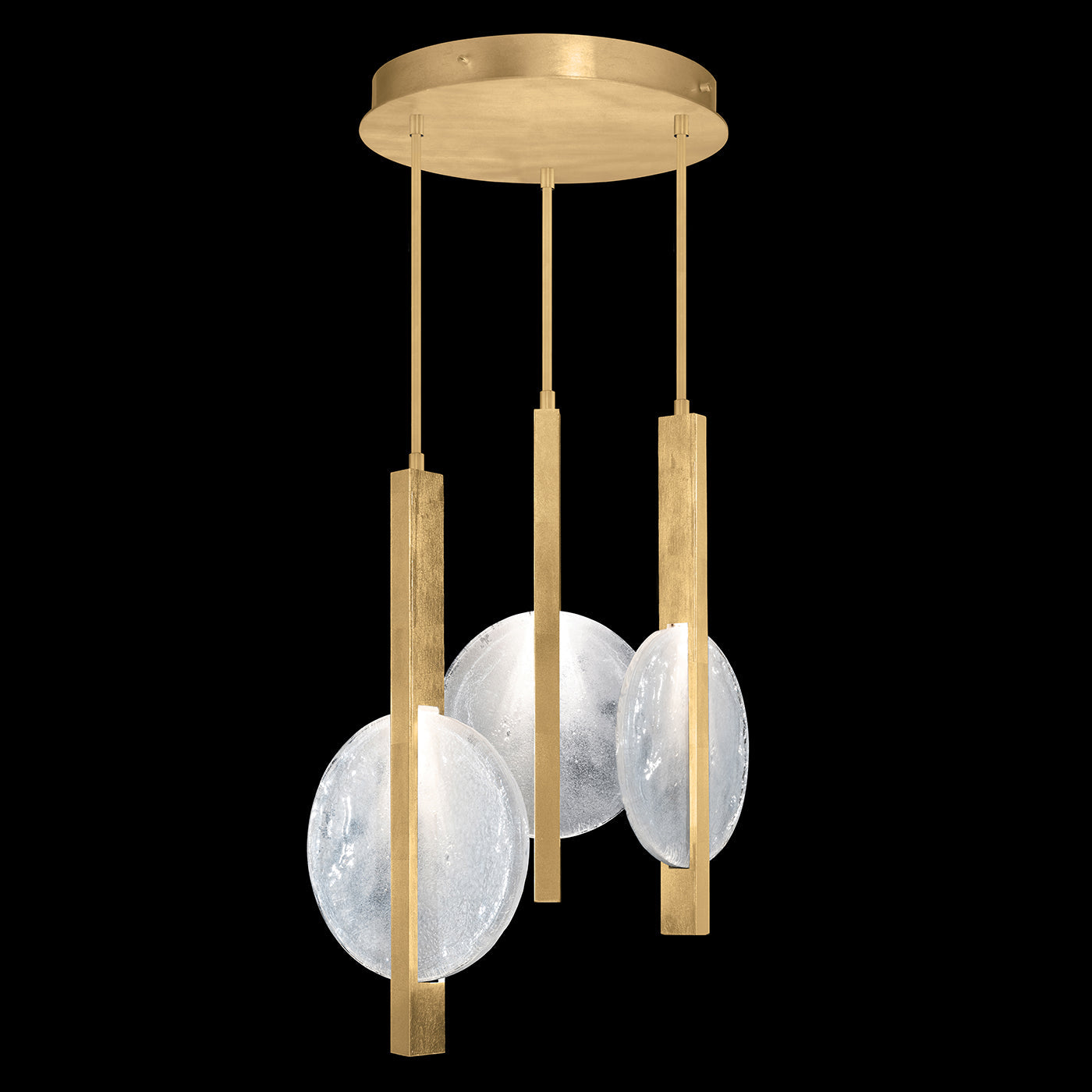 16-Inch Three-Drop Glass Pendant Light / Gold