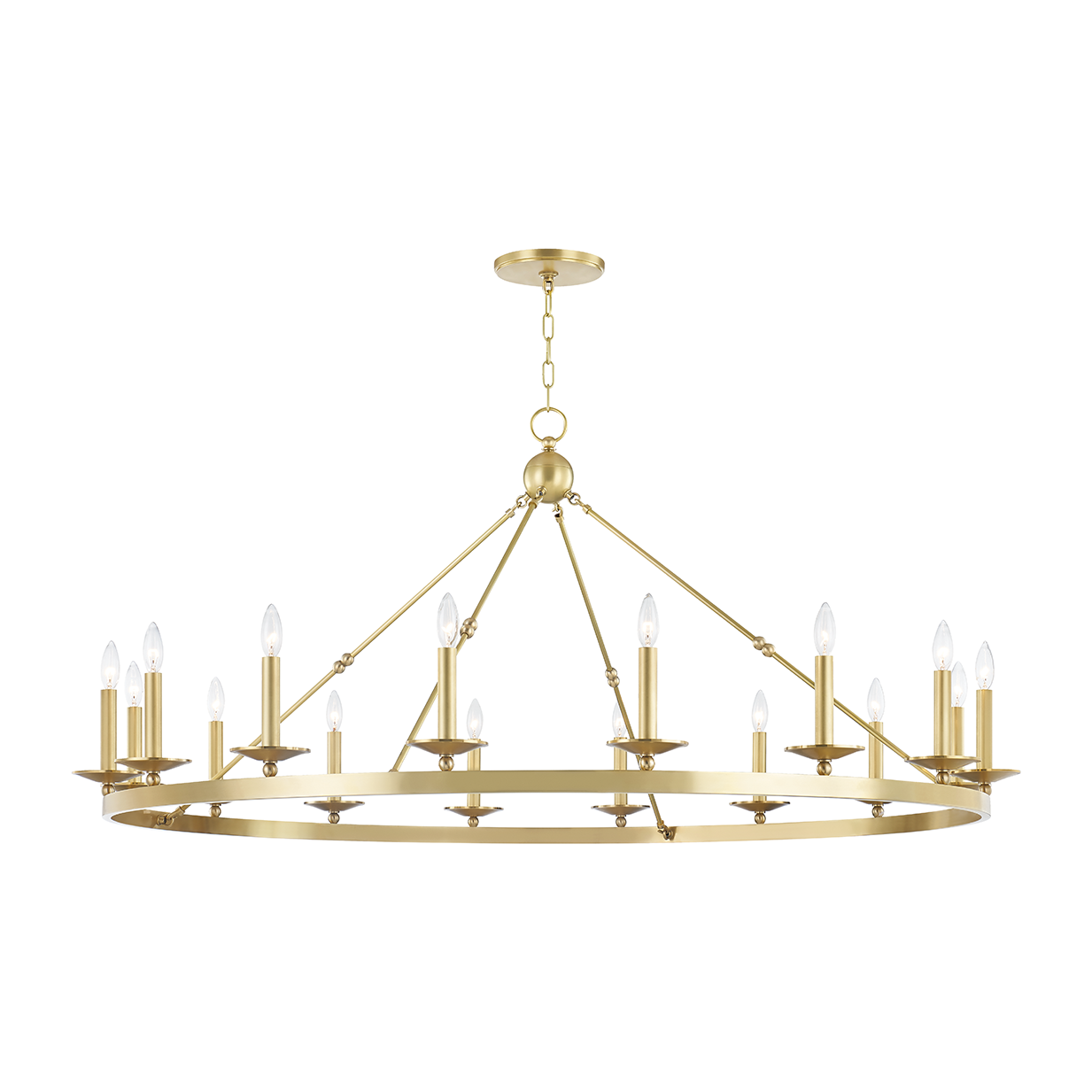 16-Light Wagon-Wheel Chandelier / Aged Brass