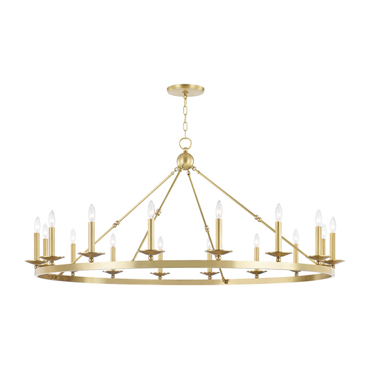 16-Light Wagon-Wheel Chandelier / Aged Brass