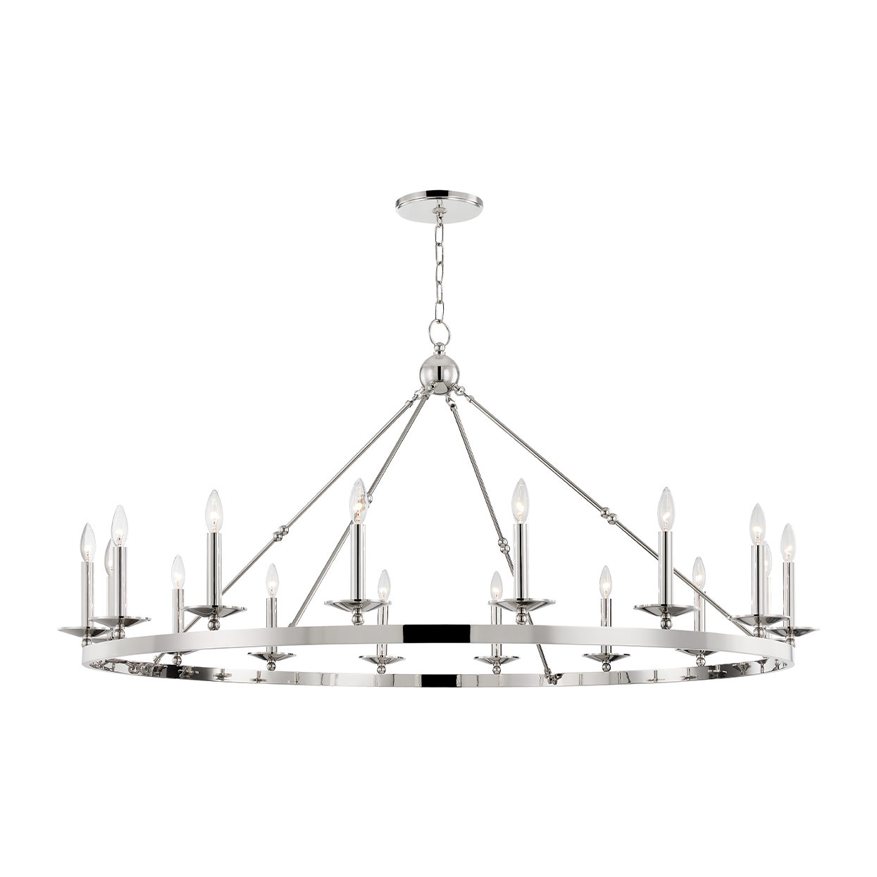 16-Light Wagon-Wheel Chandelier / Polished Nickel