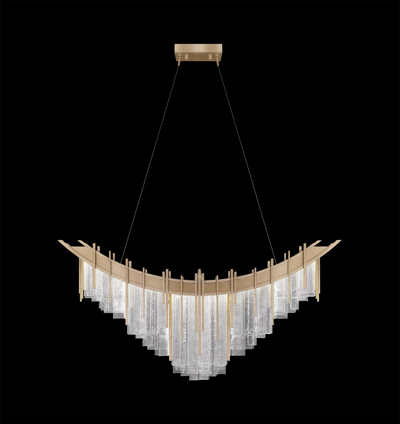 44.75-Inch Cascading Glass Linear Pendant Light / Soft Gold / Clear