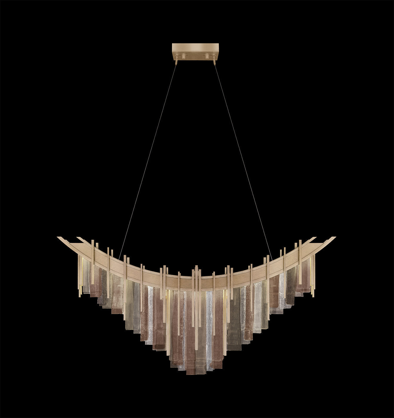 44.75-Inch Cascading Glass Linear Pendant Light / Soft Gold / Multi-Tone