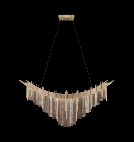44.75-Inch Cascading Glass Linear Pendant Light / Soft Gold / Multi-Tone