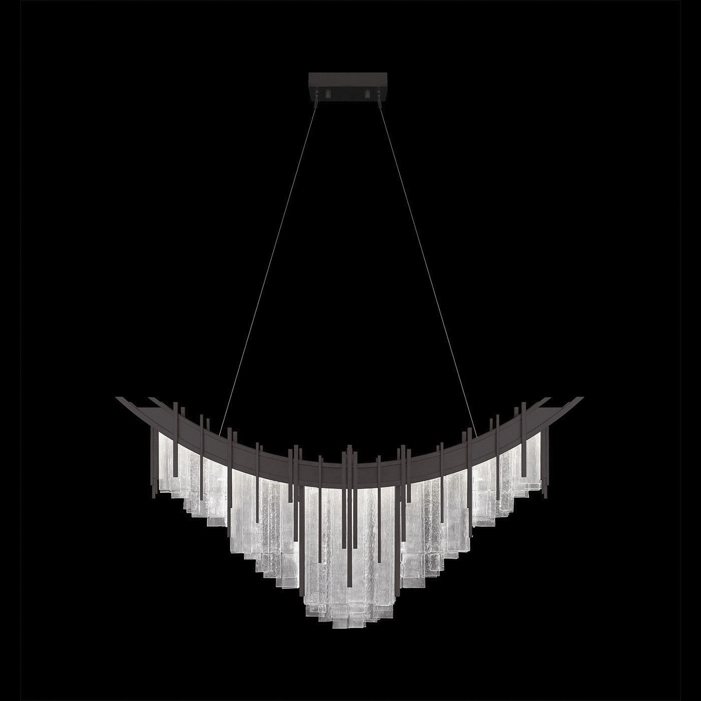 44.75-Inch Cascading Glass Linear Pendant Light / Midnight Steel / Clear