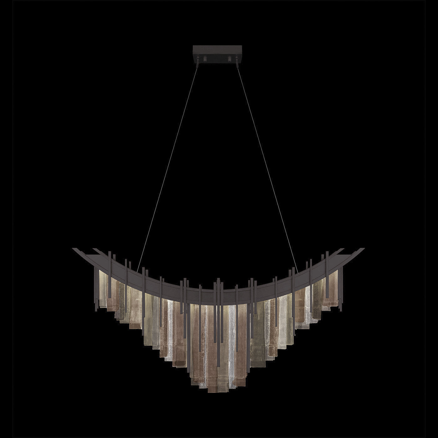 44.75-Inch Cascading Glass Linear Pendant Light / Midnight Steel / Multi-Tone