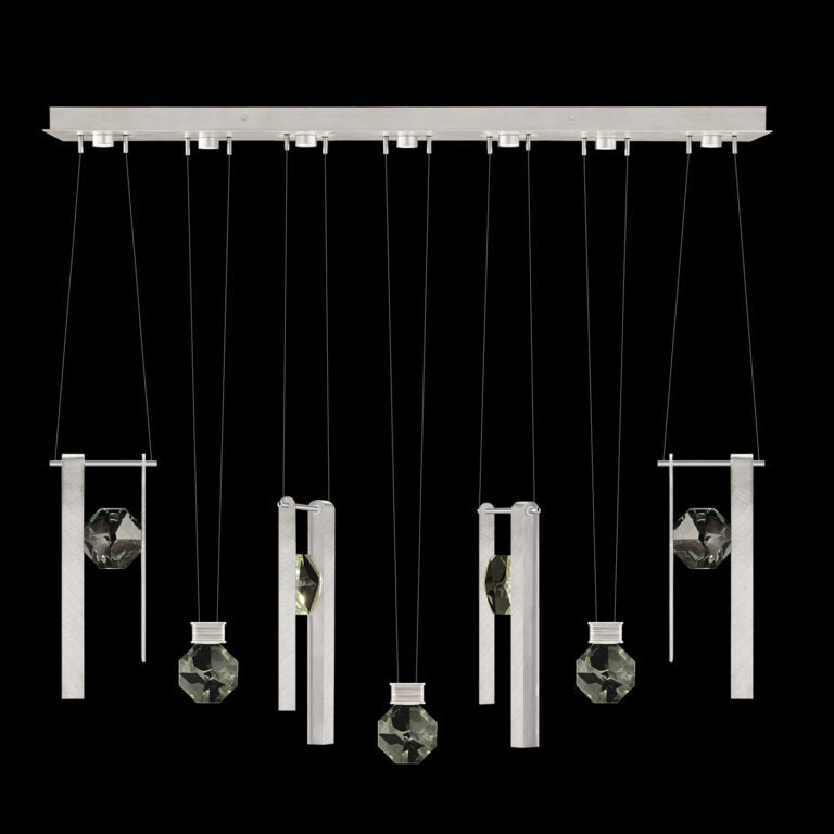 60-Inch Seven-Drop Crystal LED Pendant Light / Brushed Silver