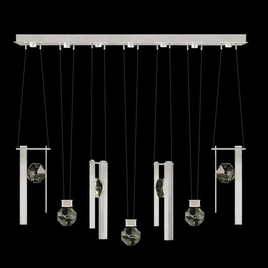 60-Inch Seven-Drop Crystal LED Pendant Light / Brushed Silver