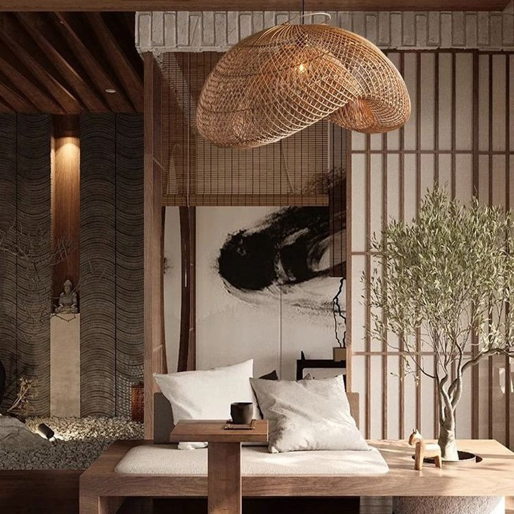 Handwoven Rattan Nordic Chandelier / Log Color 40CM