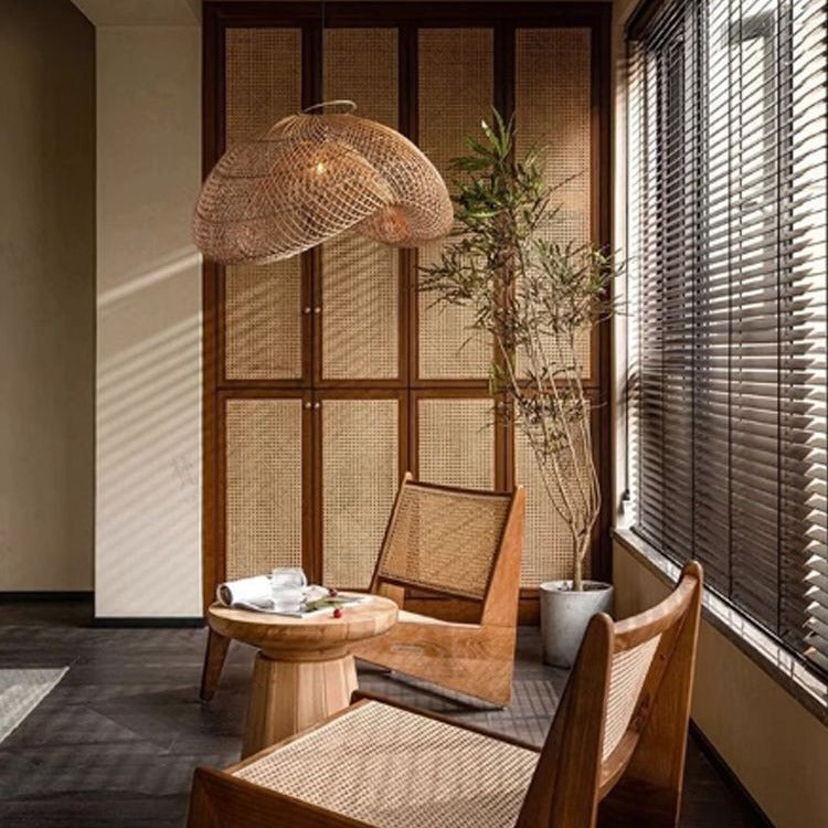 Handwoven Rattan Nordic Chandelier / Wood Color 50CM