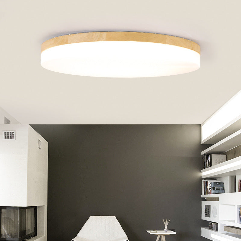 Japanese Minimalist Wood LED Ceiling Light / Segmented Three Colors / D26x5CM 15W