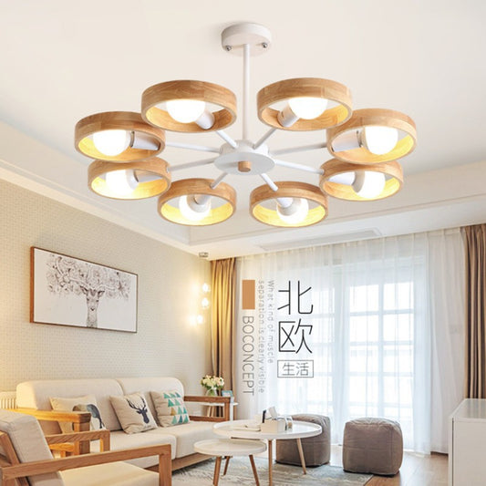 Modern Wooden Circle Multi-Light Chandelier / Black / 3 Heads