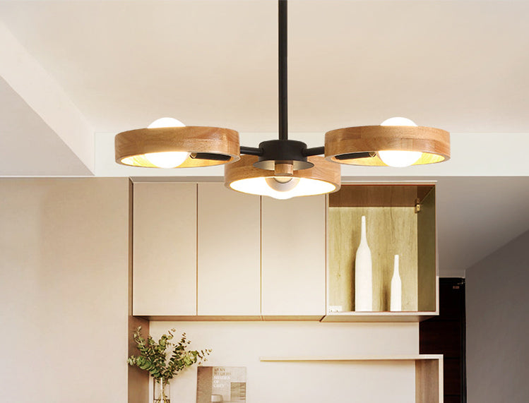Modern Wooden Circle Multi-Light Chandelier