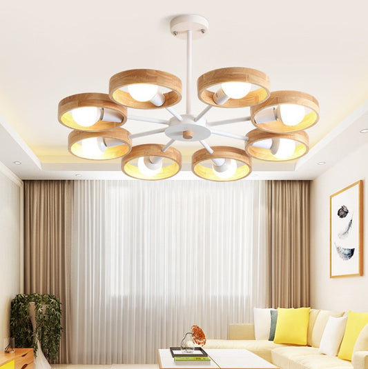 Modern Wooden Circle Multi-Light Chandelier / Black / 6 Heads