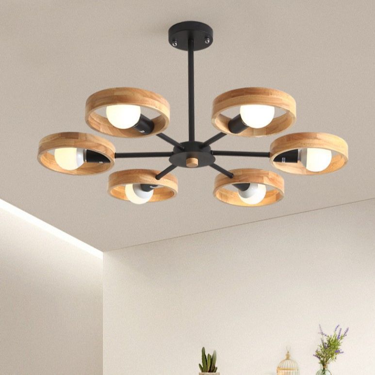 Modern Wooden Circle Multi-Light Chandelier / Black / 8 Heats