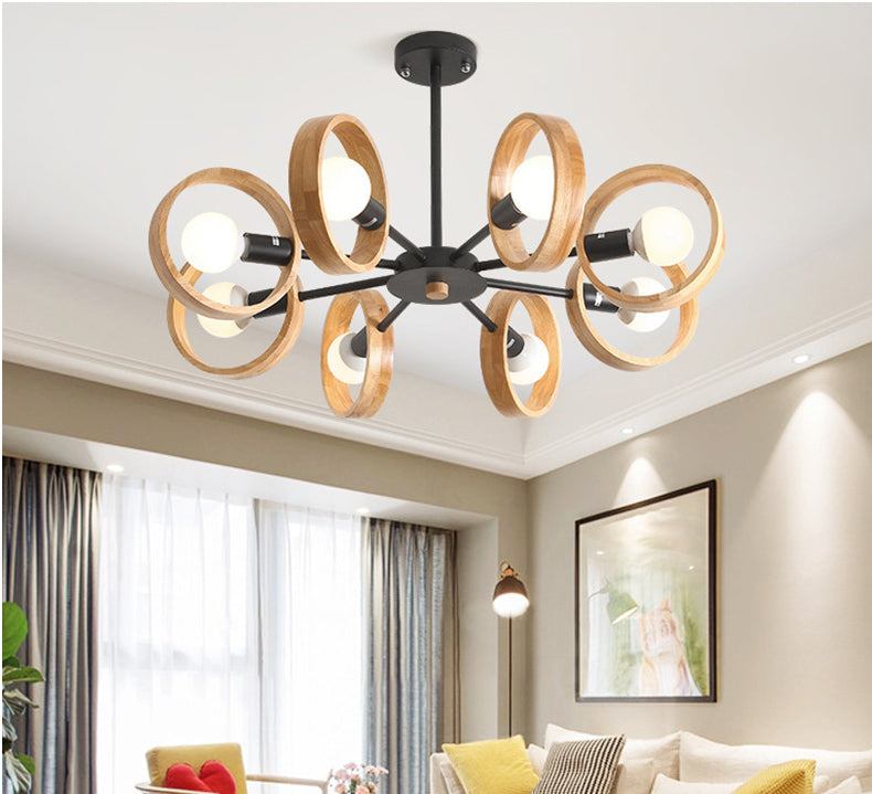 Modern Wooden Circle Multi-Light Chandelier / White / 8 Heats