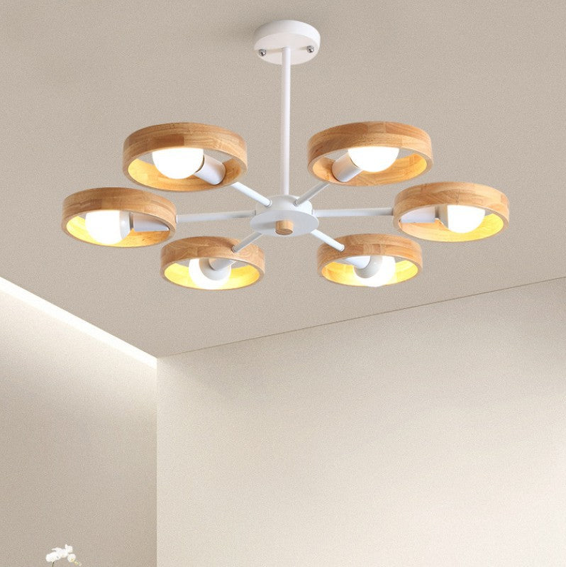 Modern Wooden Circle Multi-Light Chandelier / White / 3 Heads