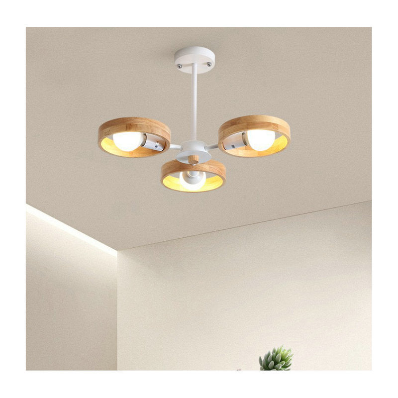 Modern Wooden Circle Multi-Light Chandelier / White / 6 Heads